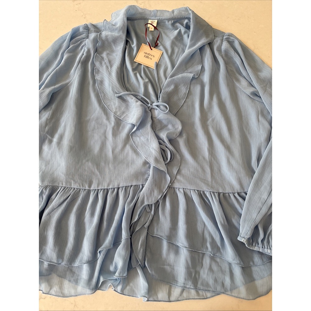 Autres Filles Womens 3X Blouse Ruffle V-neck Poet Romantic Tie Chiffon Peplum